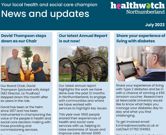 Healthwatch Northumberland July 2023 news